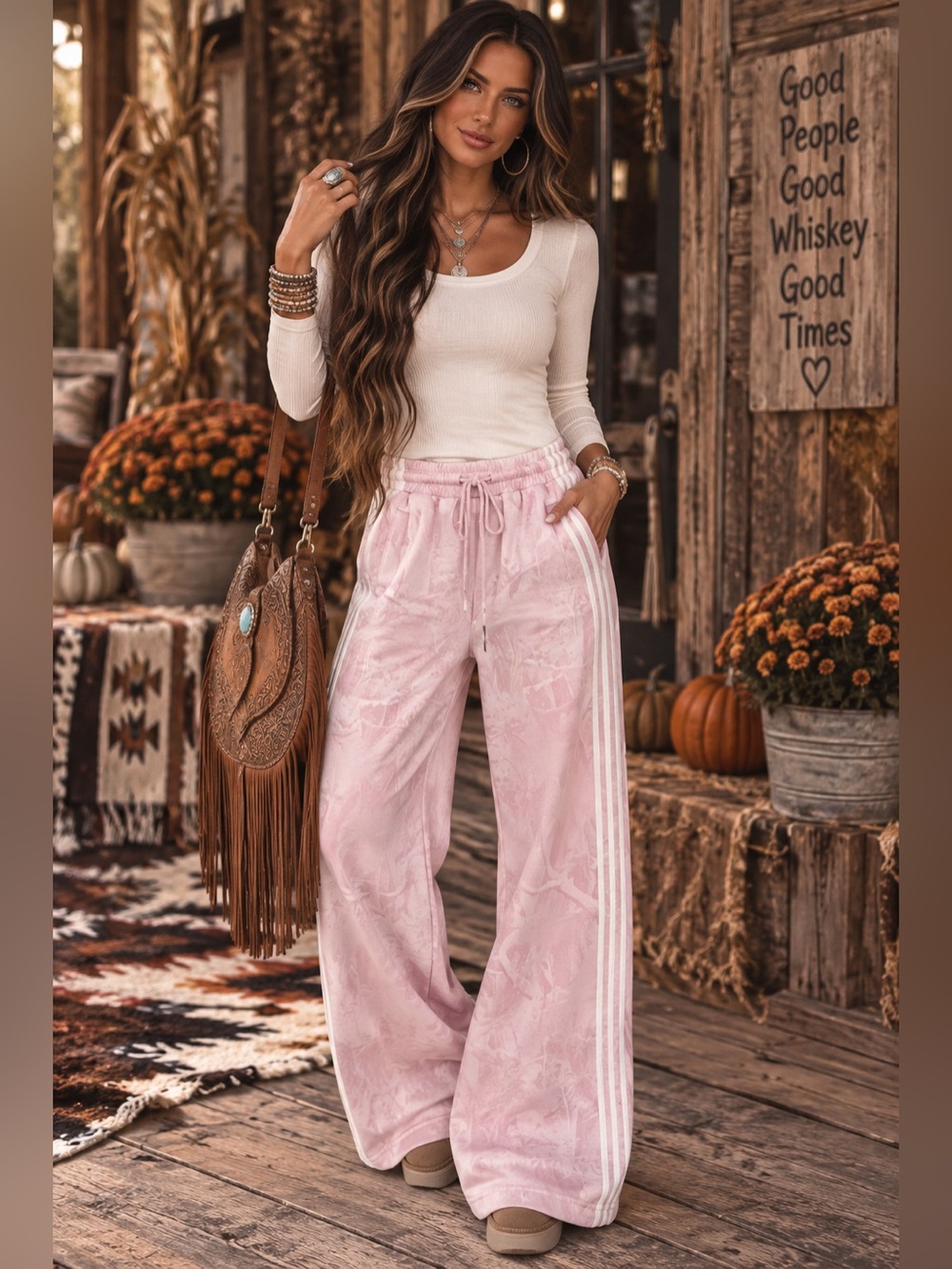 NWT Le Lis Pink Camo Side Tripe Wide-leg Sweatpant
